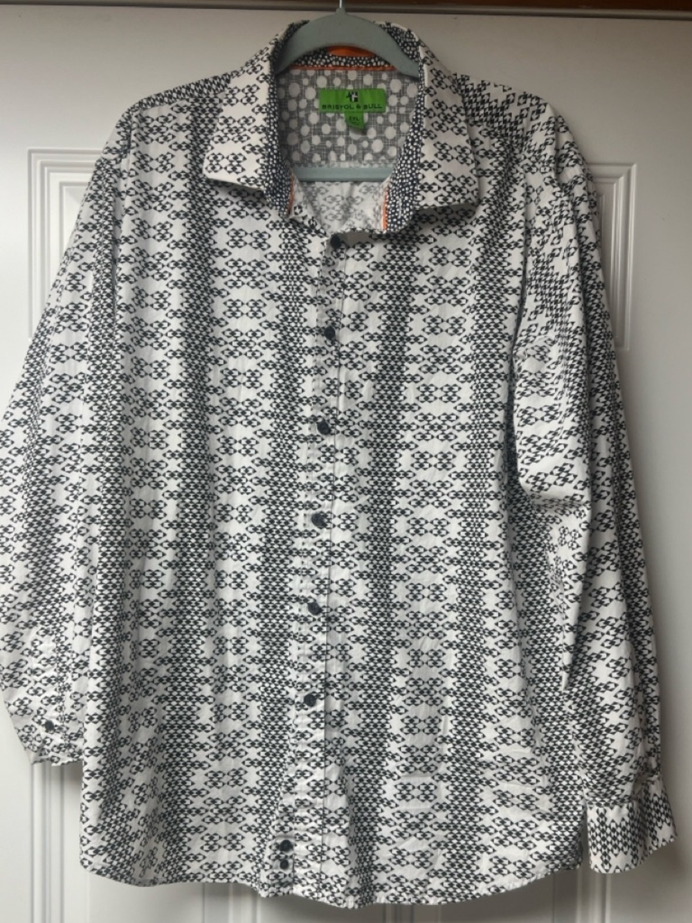 Bristol and Bull 2XL‎ Long Sleeve Button Up Geometric Black White Print Men’s